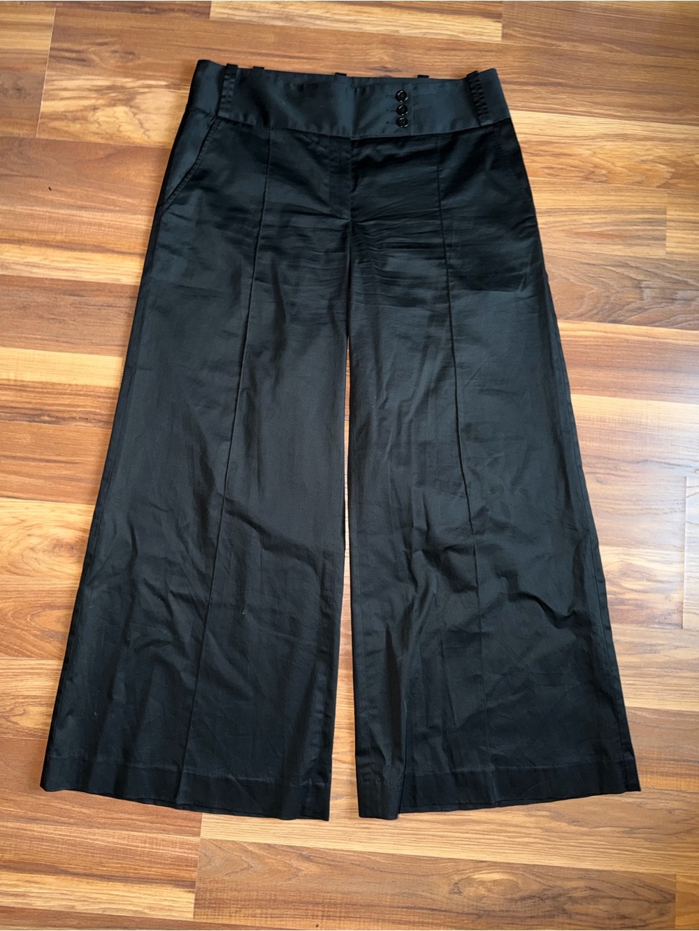 BCBGMAXAZRIA Size 10 Black Cotton Blend Wide-Leg Trouser Pants